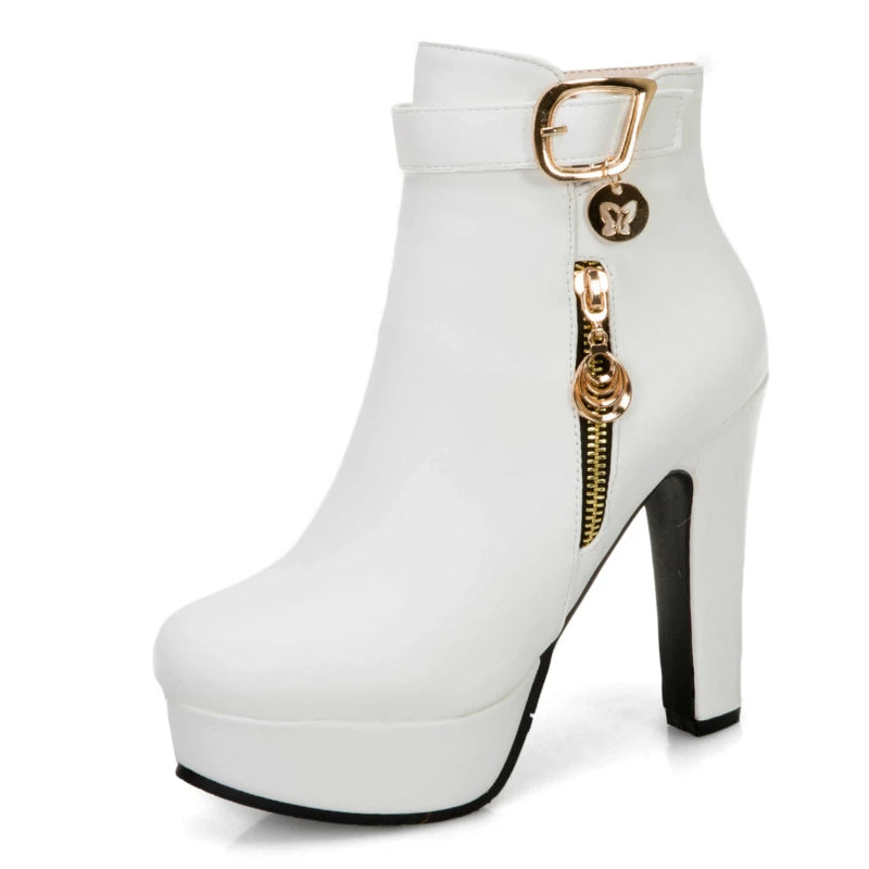 High Heels Short Boot Female Platform Red Yellow White Party Shoes Large Size