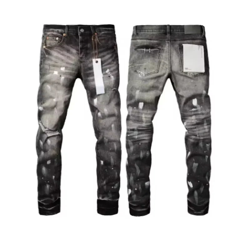 2025 Purples Man jeans brand high street ripped distressed fashion repair low rise skinny