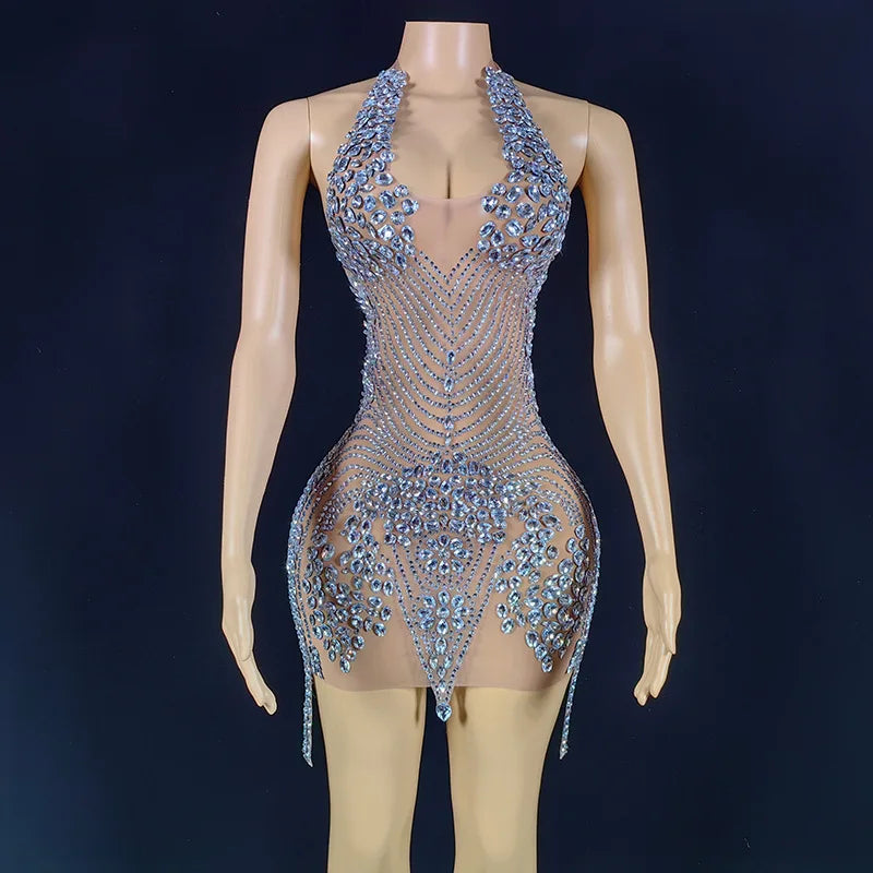 Luxury Shining rhinestone Tassel Dress Girl Short Dresses