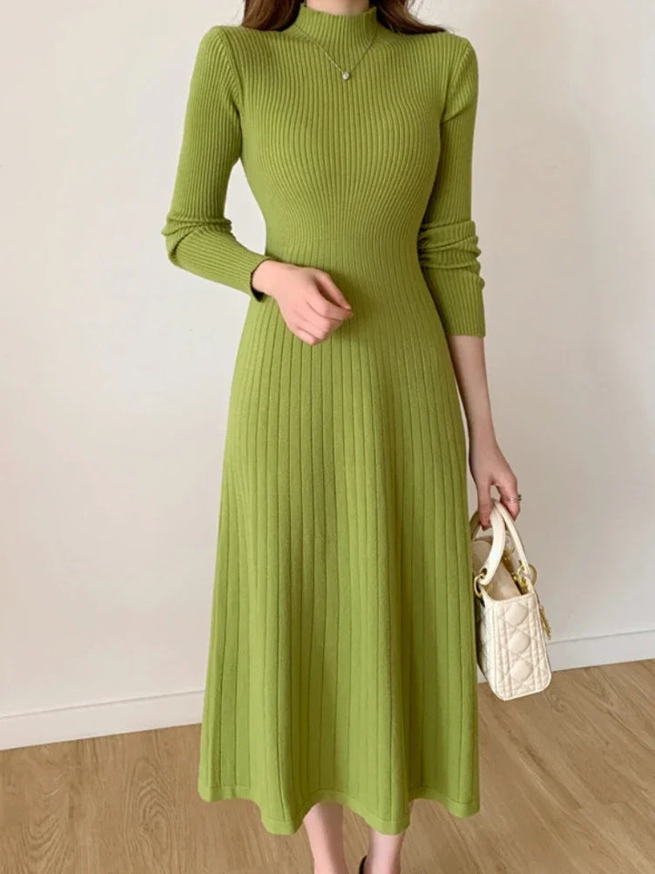 Long Sleeve Party Midi Dress for Women Knitted Half High Elegant Knitted Ladies