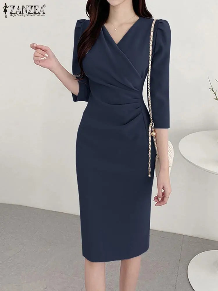 ZANZEA Women Elegant Bodycon Dress Summer Fashion