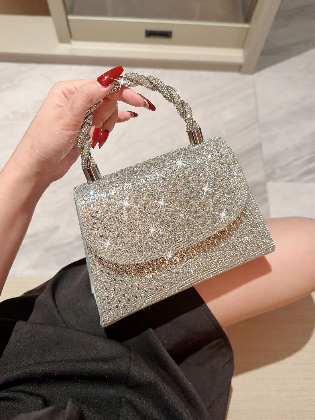 Shiny Diamond Flap Evening Bag Romantic