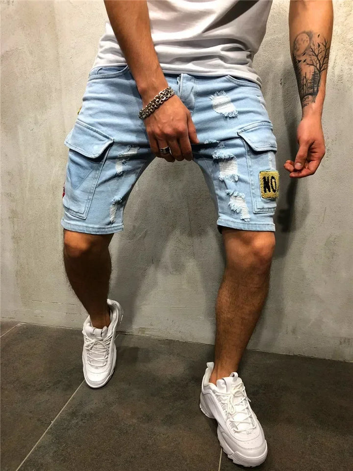 2025 Mens Ripped Short Jeans Streetwear Slim Denim