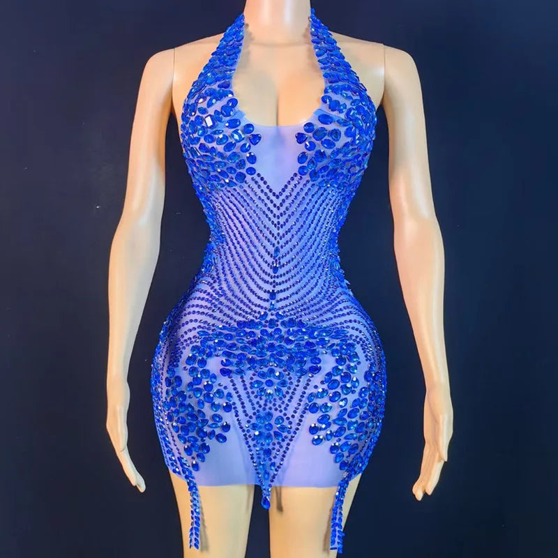 Luxury Shining rhinestone Tassel Dress Girl Short Dresses