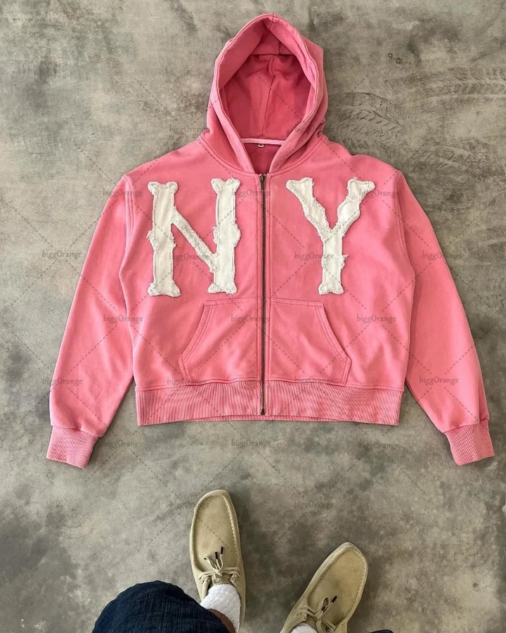 American Street Zipper Hoodie Men  Casual Jacket Embroidered Oversized Sweatshirt Men And Women