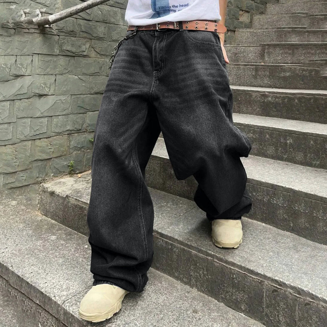 Casual Loose Fit Long Trousers Streetwear Tie Loose Straight Oversize
