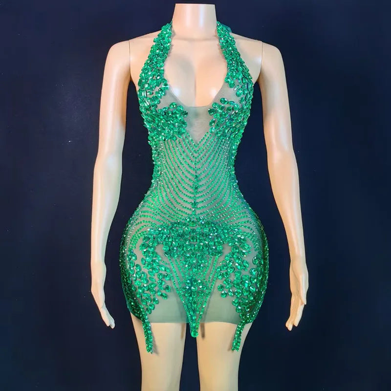Luxury Shining rhinestone Tassel Dress Girl Short Dresses