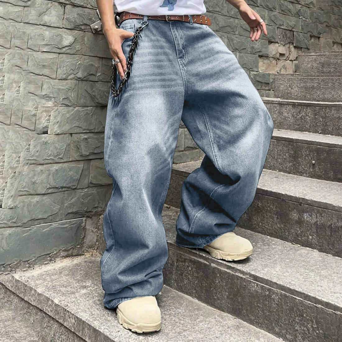 Casual Loose Fit Long Trousers Streetwear Tie Loose Straight Oversize