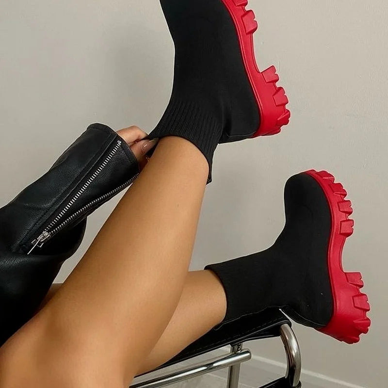 Women Thick-soled Casual fly woven mesh Knitted Short Boots female