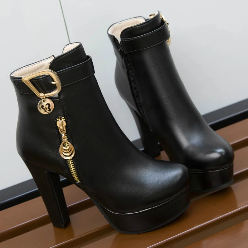 High Heels Short Boot Female Platform Red Yellow White Party Shoes Large Size