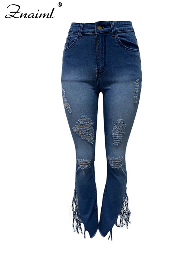 Denim Jeans Flare Pants High Waist Bodycon Trousers Streetwear Outfit