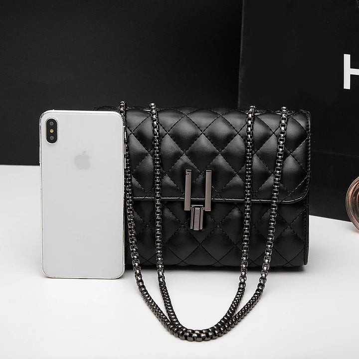 Fashion Lingge Square Women's Shoulder Bag, Quilted Detail Chain Bag, Full Bag Crossbody Bag, Flip Wallet