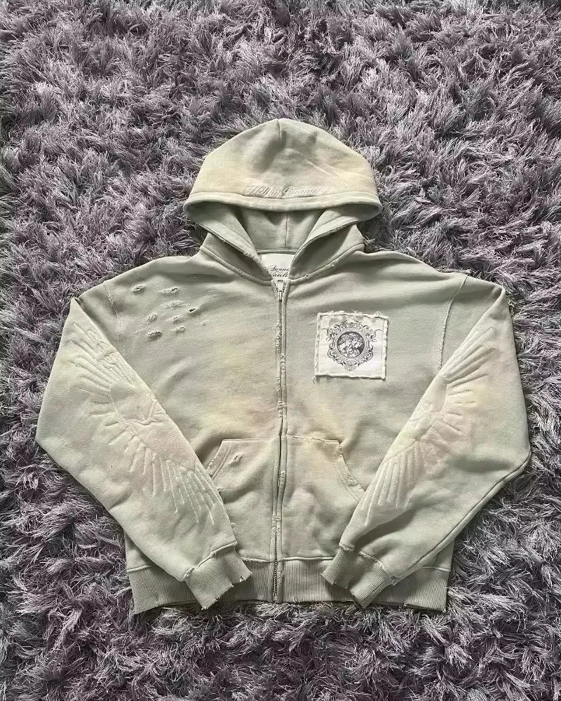 2025 High Street Trend Vintage Hoodie for Casual Loose Sweatshirt