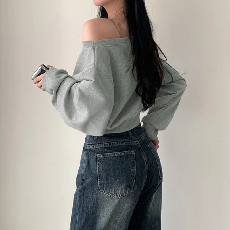 Women's Sweatshirts Loose Streetwear Off-shoulder Hoodie