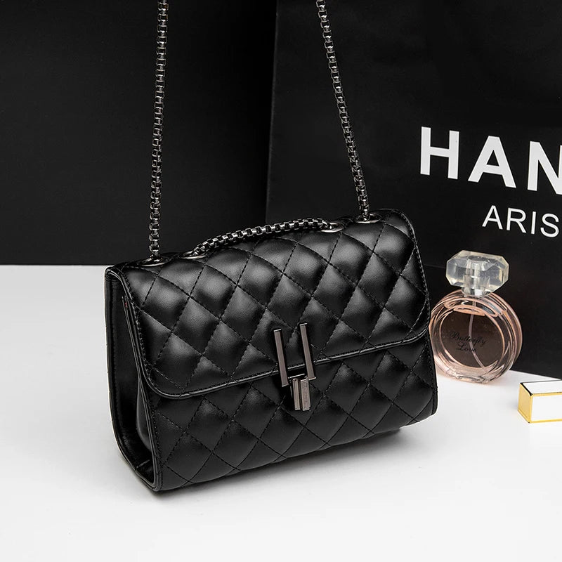 Fashion Lingge Square Women's Shoulder Bag, Quilted Detail Chain Bag, Full Bag Crossbody Bag, Flip Wallet