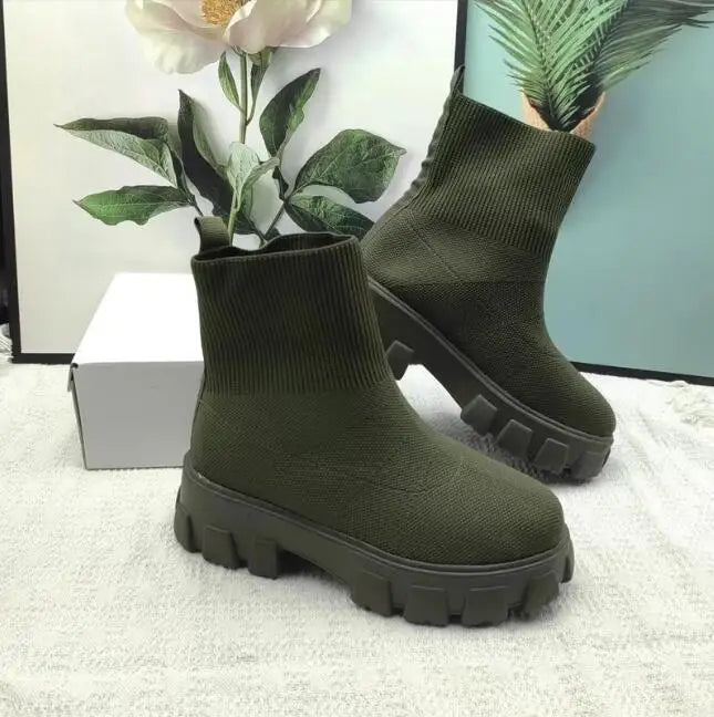Women Thick-soled Casual fly woven mesh Knitted Short Boots female
