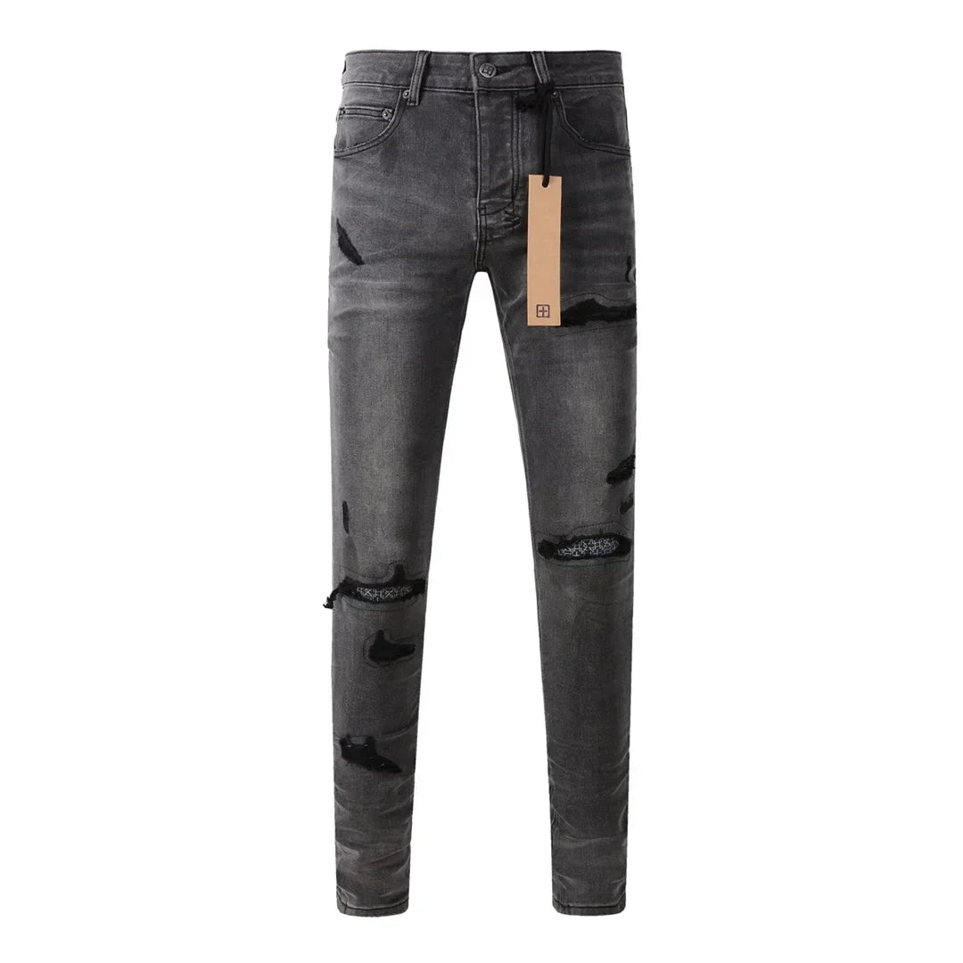 American High Street Skinny Pleated Ripped Frayed  jeans