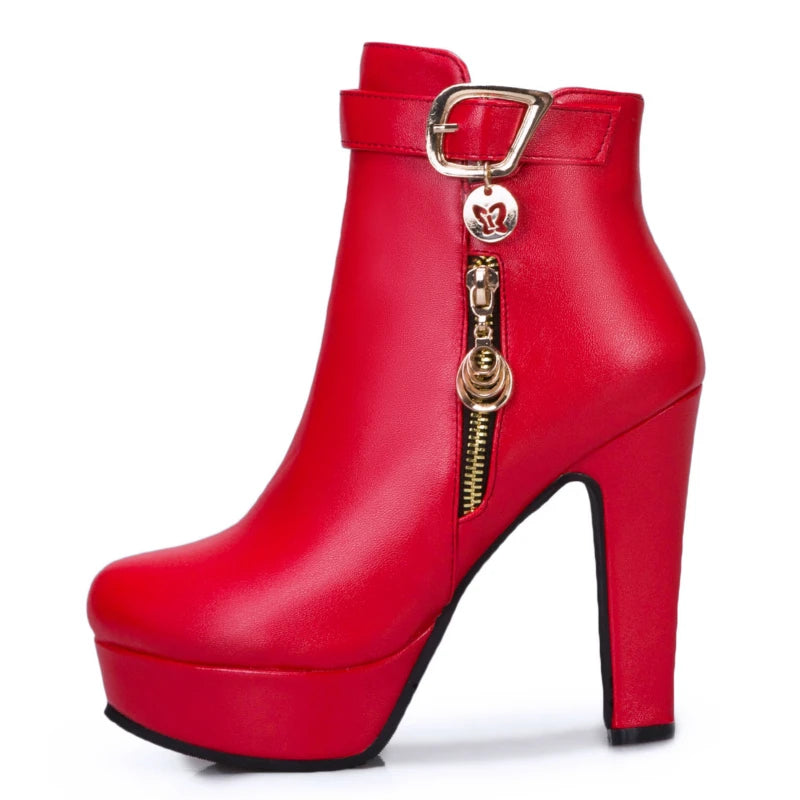 High Heels Short Boot Female Platform Red Yellow White Party Shoes Large Size