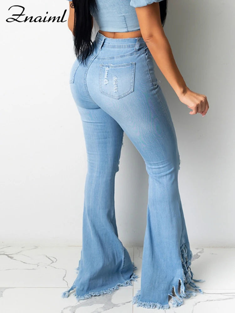 Denim Jeans Flare Pants High Waist Bodycon Trousers Streetwear Outfit
