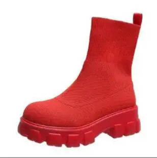 Women Thick-soled Casual fly woven mesh Knitted Short Boots female