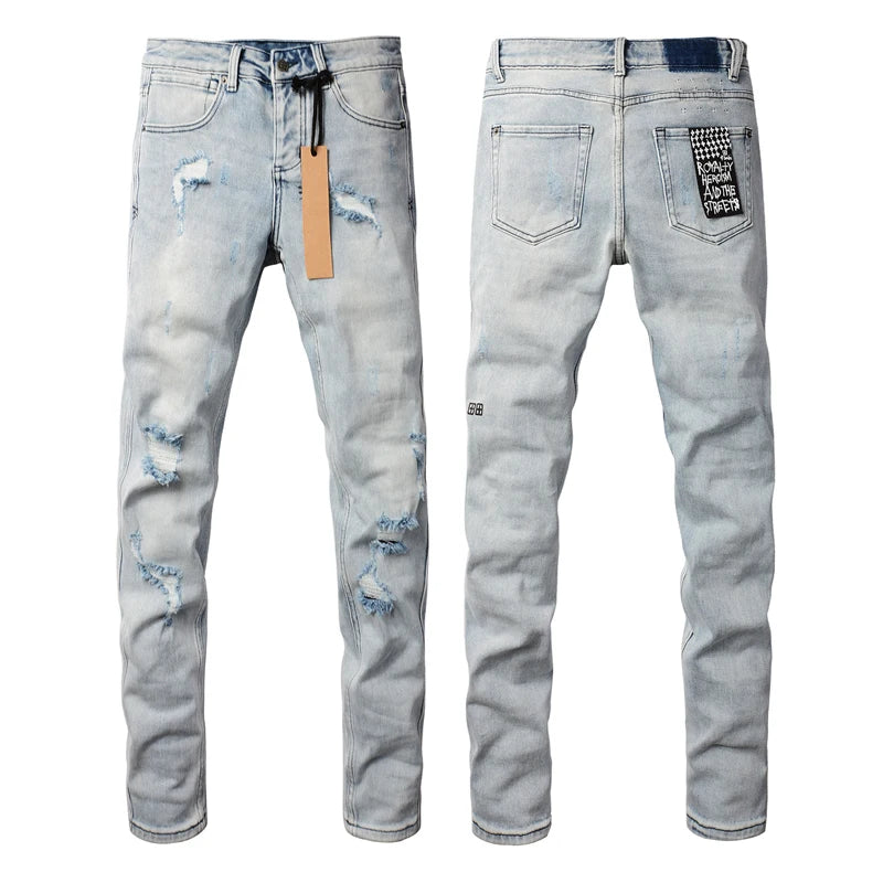 High Street Ripped Elastic Slim Fit Denim Pants