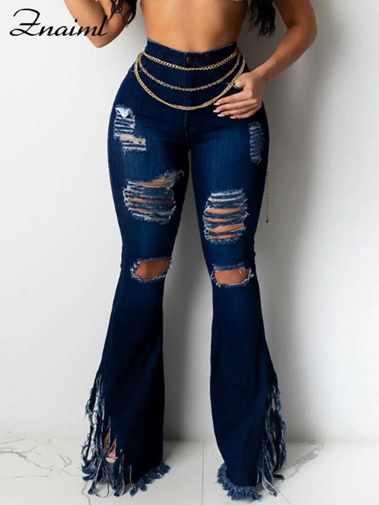 Denim Jeans Flare Pants High Waist Bodycon Trousers Streetwear Outfit