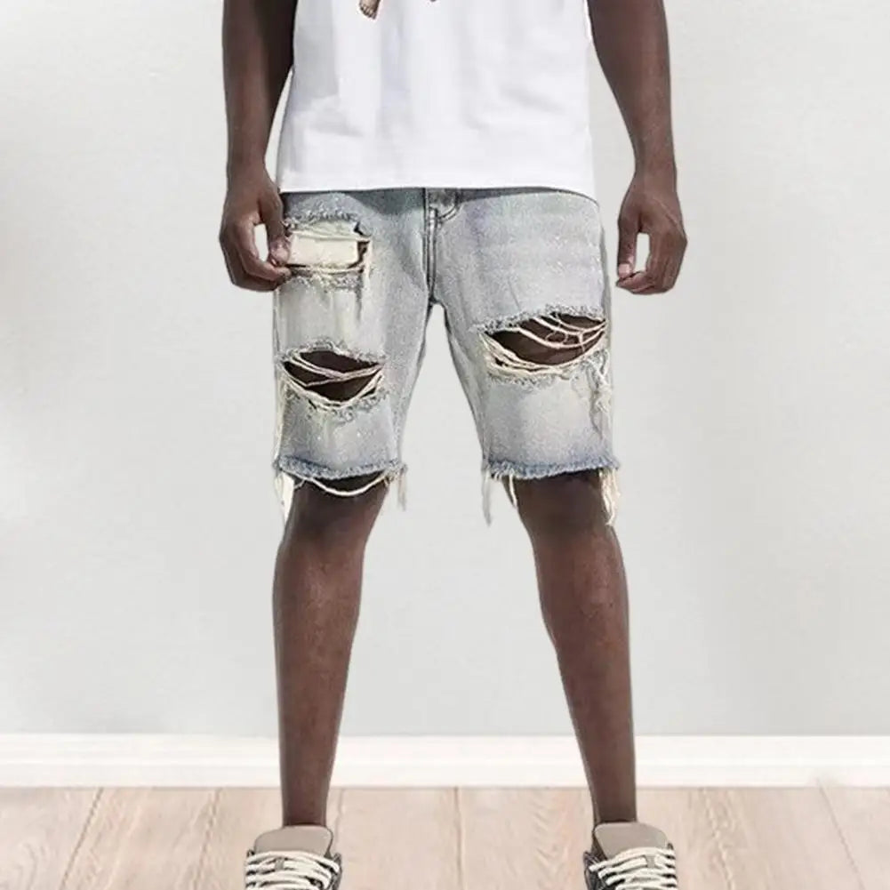 Designer High Street Men Summer Distressed Denim Shorts