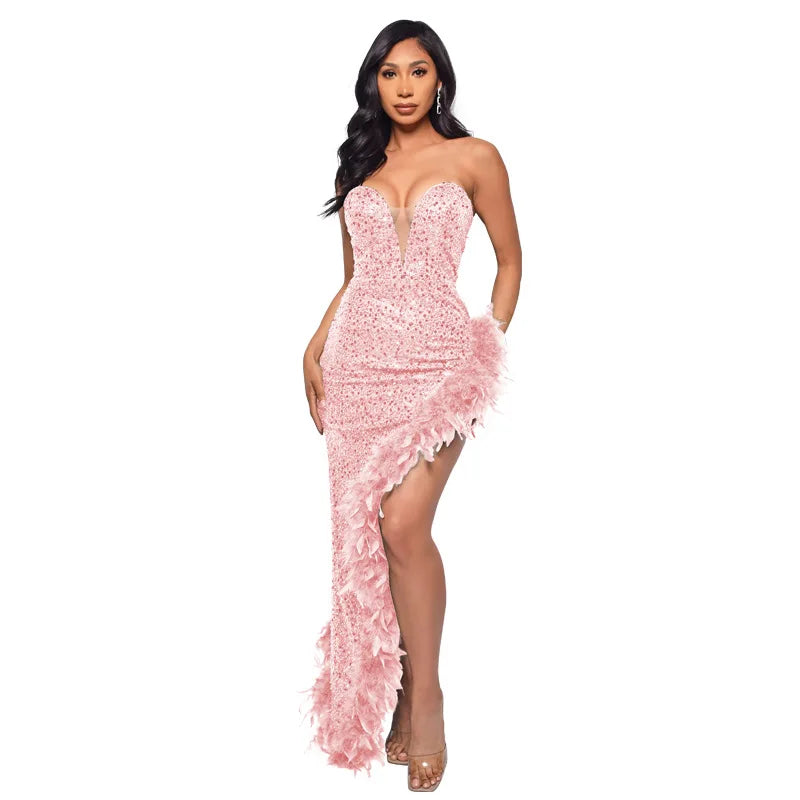 Women Evening Dresses Asymmetrical Shiny