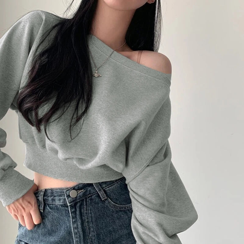 Women's Sweatshirts Loose Streetwear Off-shoulder Hoodie