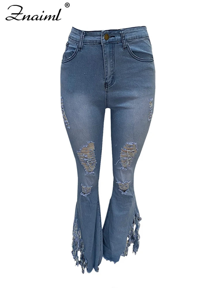 Denim Jeans Flare Pants High Waist Bodycon Trousers Streetwear Outfit