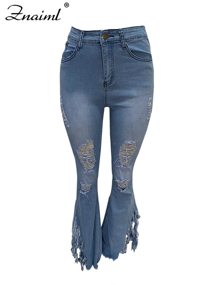 Denim Jeans Flare Pants High Waist Bodycon Trousers Streetwear Outfit