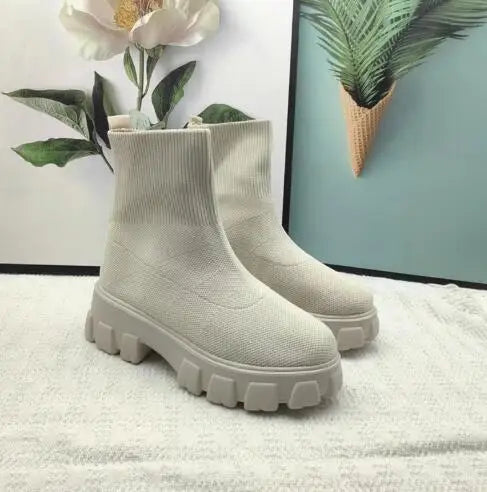 Women Thick-soled Casual fly woven mesh Knitted Short Boots female