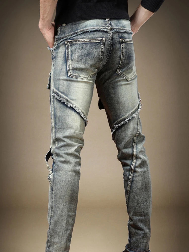 2025 Men's Jeans Stretch Vintage Washing Drak Blue Denim Pants Autumn Summer Luxury Street  Hip-Hop Style Slim Fit Men Trousers