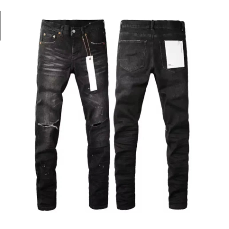 2025 Purples Man jeans brand high street ripped distressed fashion repair low rise skinny
