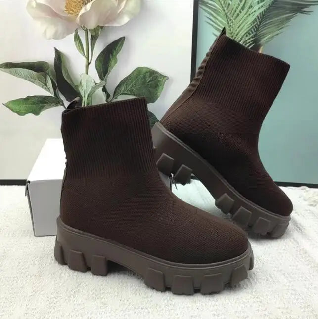 Women Thick-soled Casual fly woven mesh Knitted Short Boots female