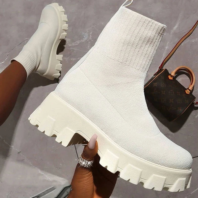 Women Thick-soled Casual fly woven mesh Knitted Short Boots female