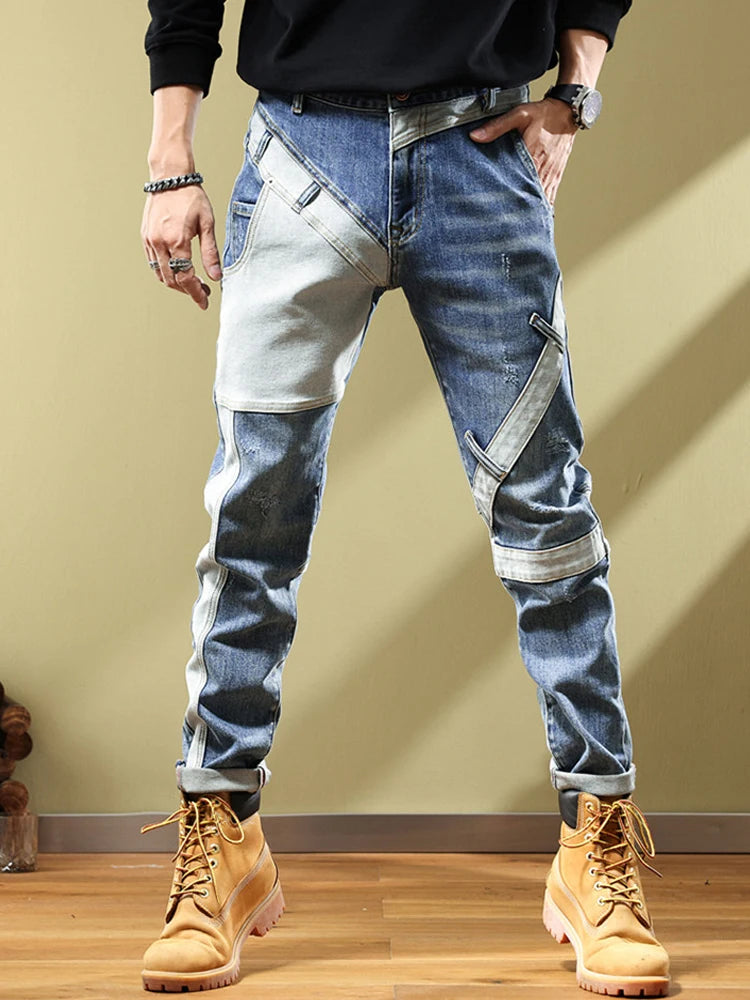 2025 Men's Jeans Stretch Vintage Washing Drak Blue Denim Pants Autumn Summer Luxury Street  Hip-Hop Style Slim Fit Men Trousers
