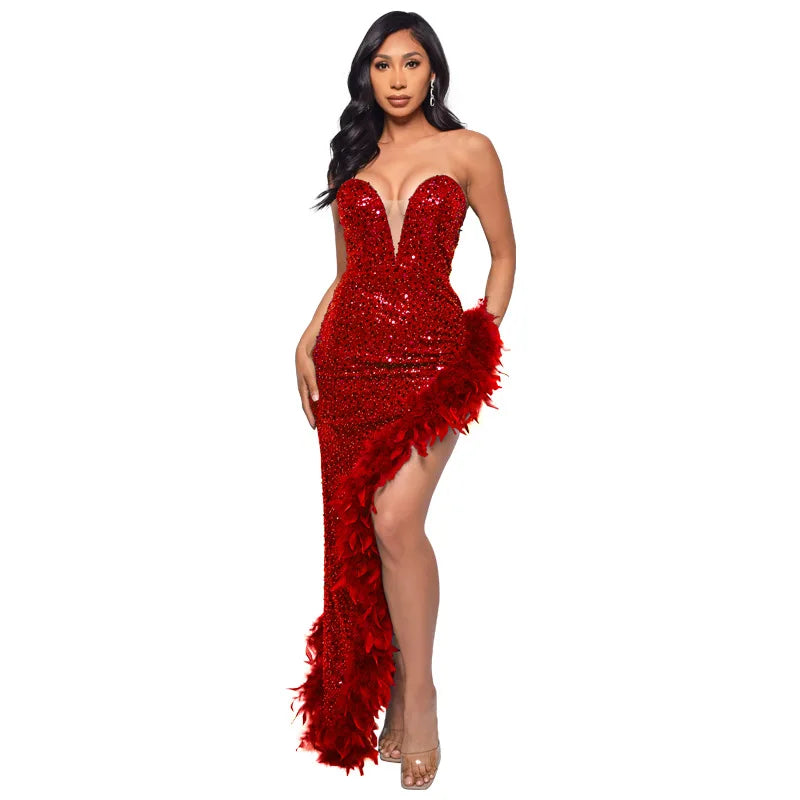 Women Evening Dresses Asymmetrical Shiny